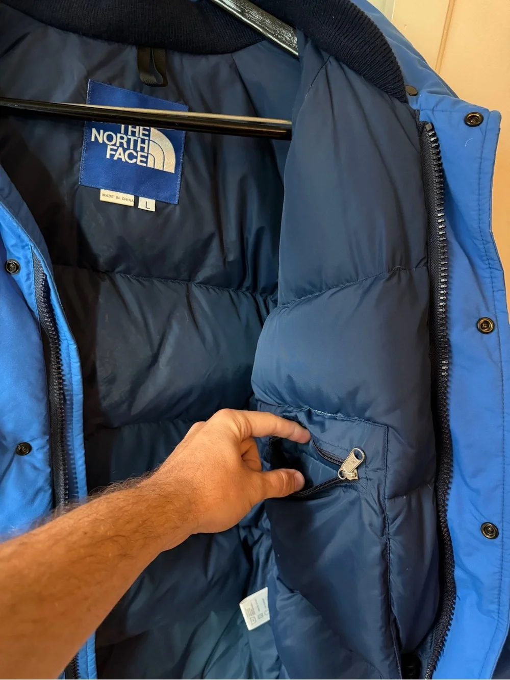 Vintage The North Face Blue Down Parka Jacket w/ Removable Hood – Men’s Large